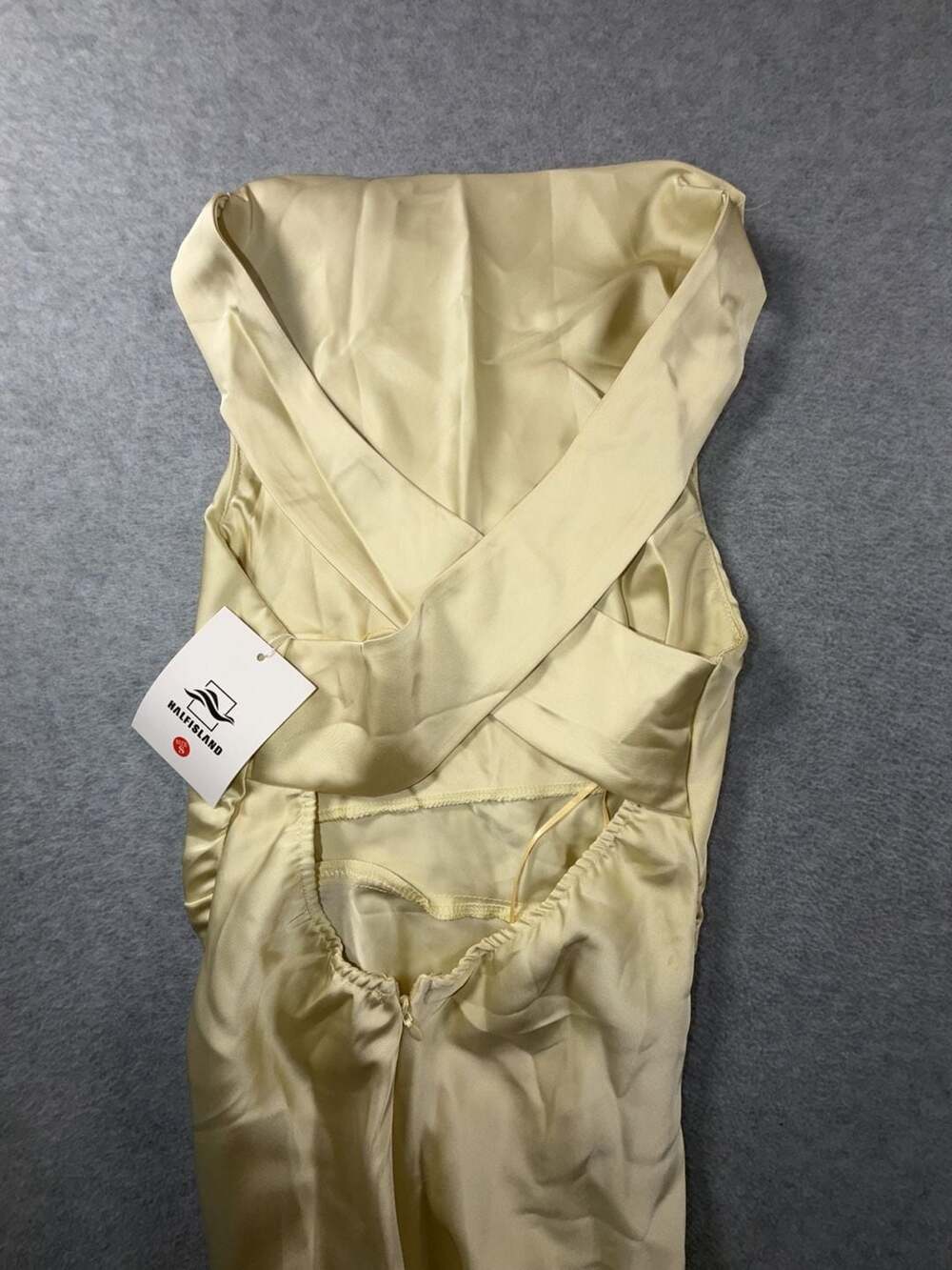Halfisland Women's Sleeveless Cowl Neck Satin Maxi Dress in Pale Yellow - Picture 5 of 8